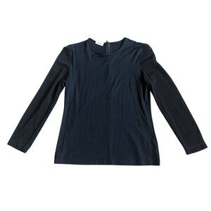 Akris Punto Long Sleeve Shirt Crew Neck Mesh Sleeves Pullover Size 8 Women's